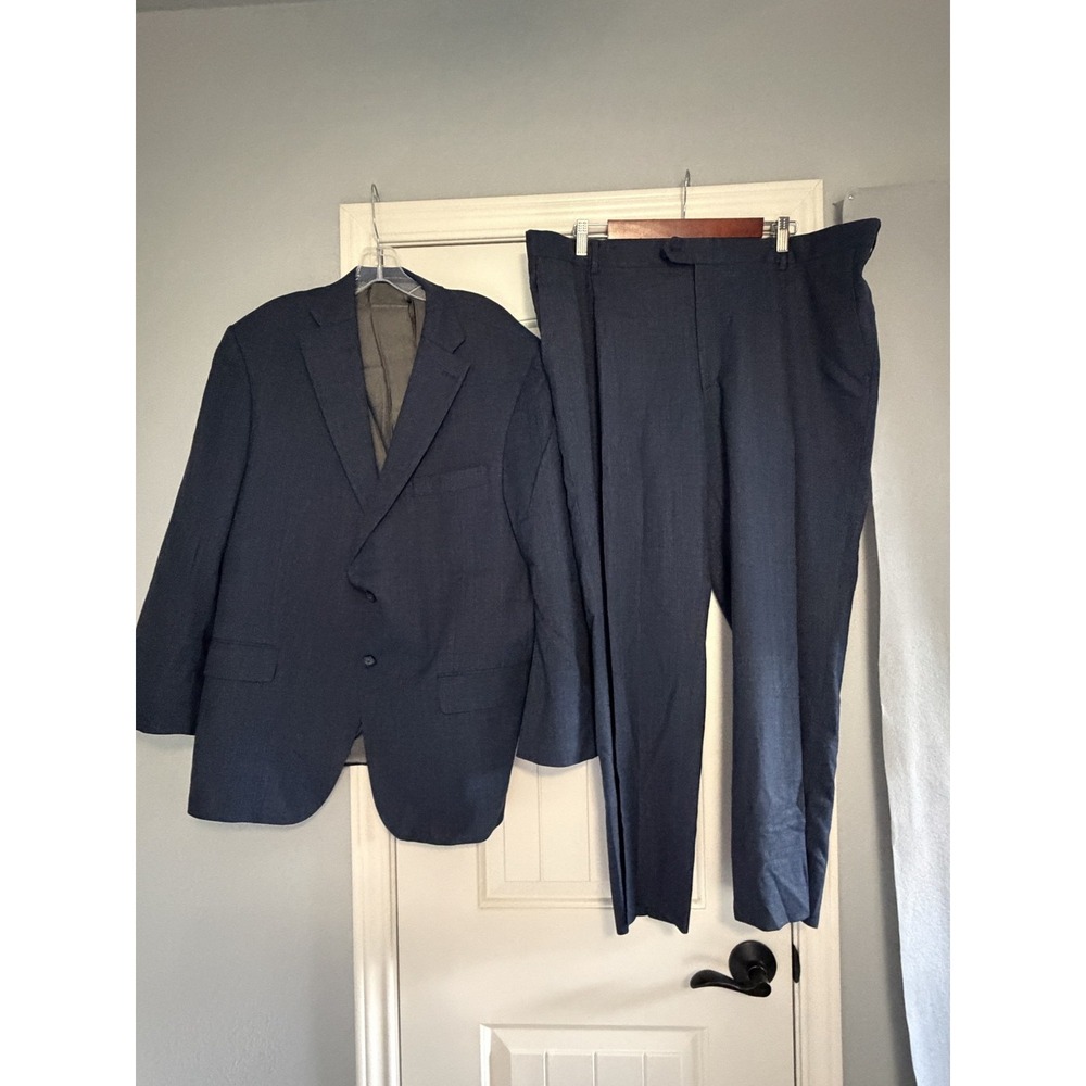 Hart Schaffner Marx Suit Mens 46S 42x28 Blue Wool Stretch 2 Piece Jacket Pants